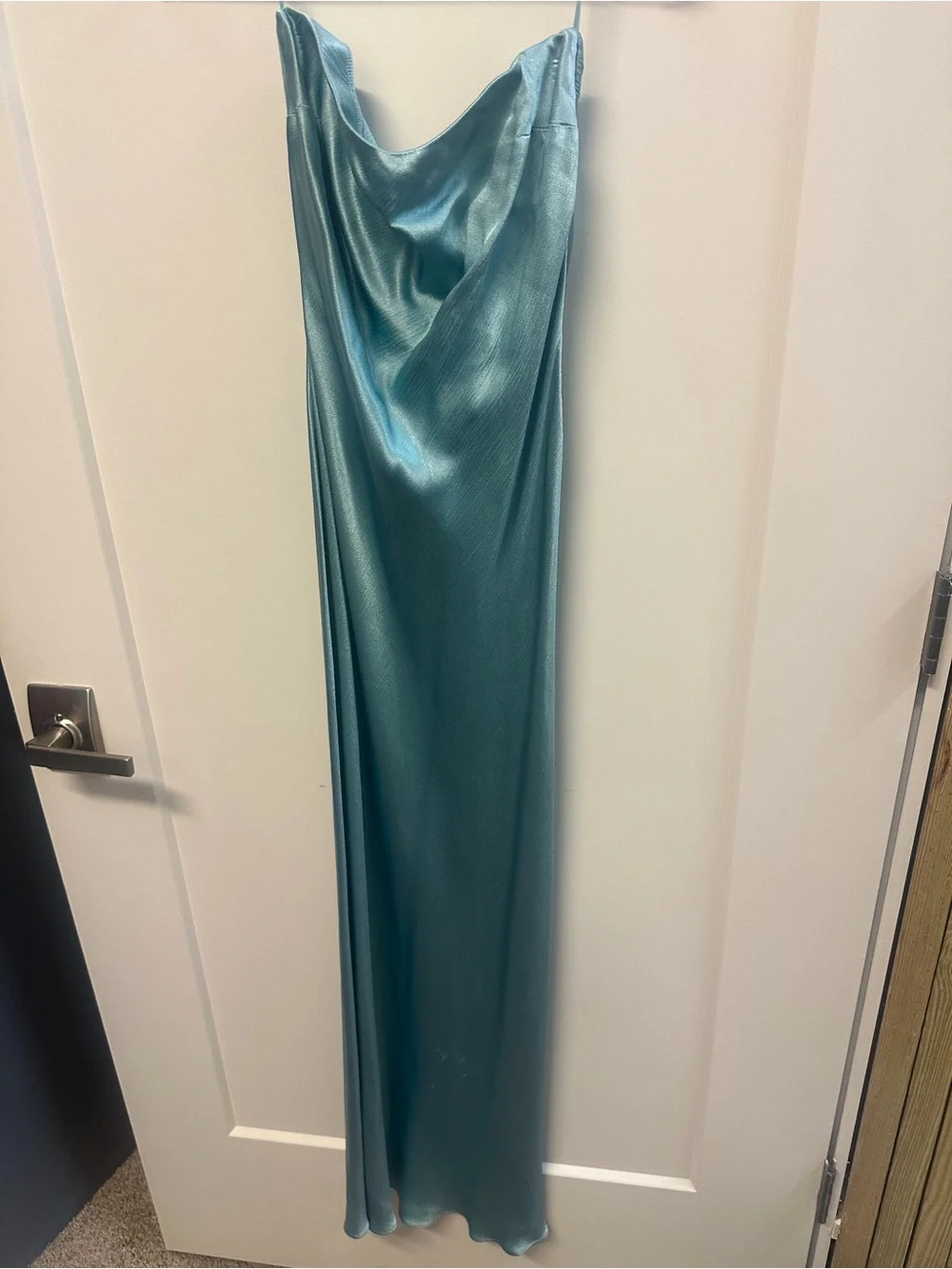Bec & Bridge Strapless Satin Midi Dress in Sky Blue